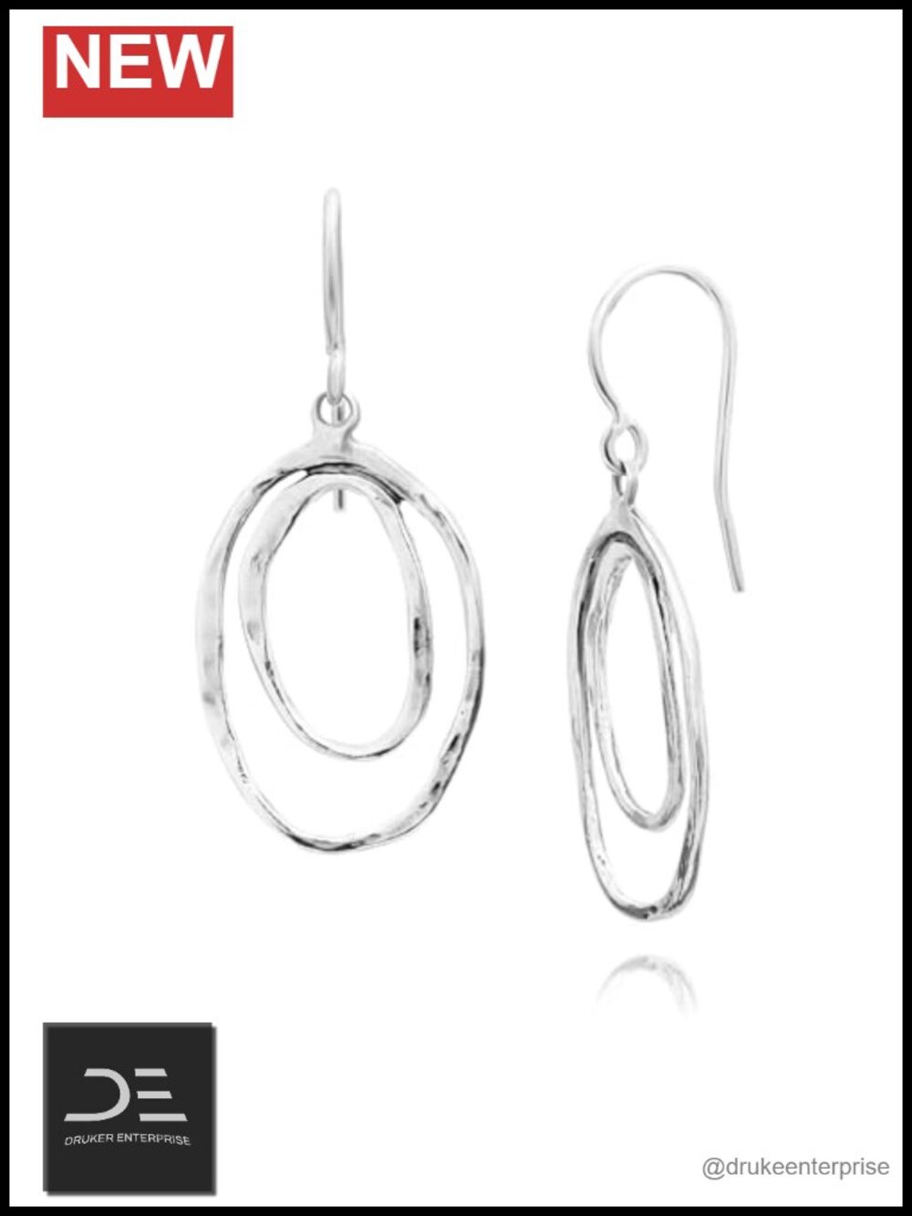925 Sterling Silver Double Circle Dangle Earrings Minimalist Vintage